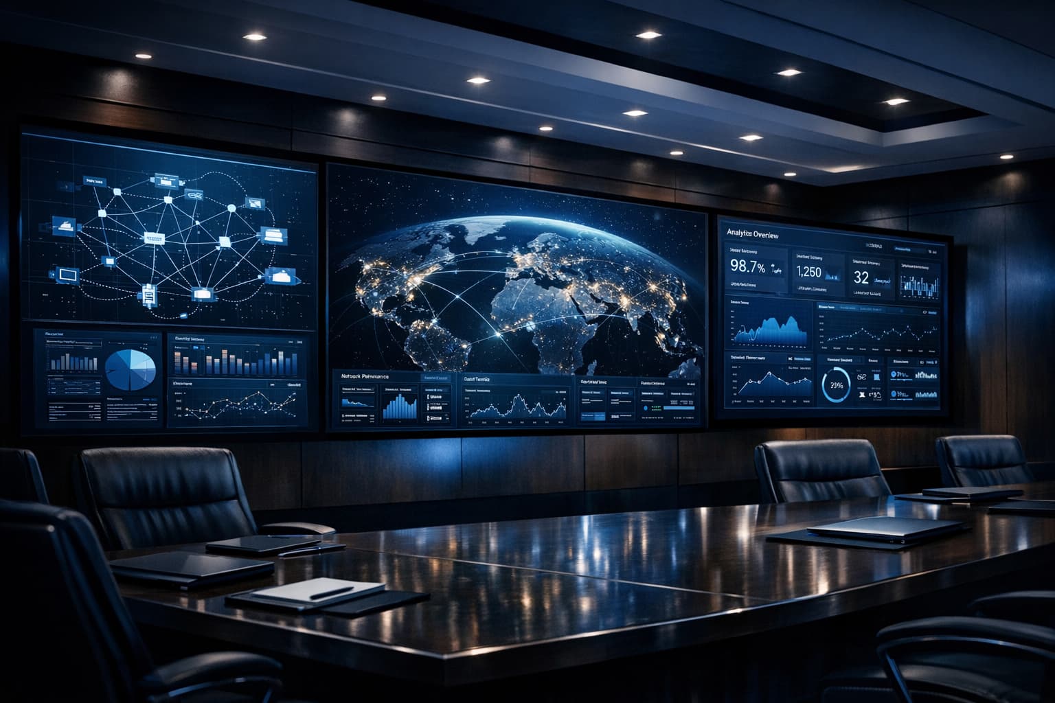 Nighttime upward view of illuminated Chicago skyscrapers surrounding a narrow sky gap, with textured plaza foreground and bokeh city light ambiance.