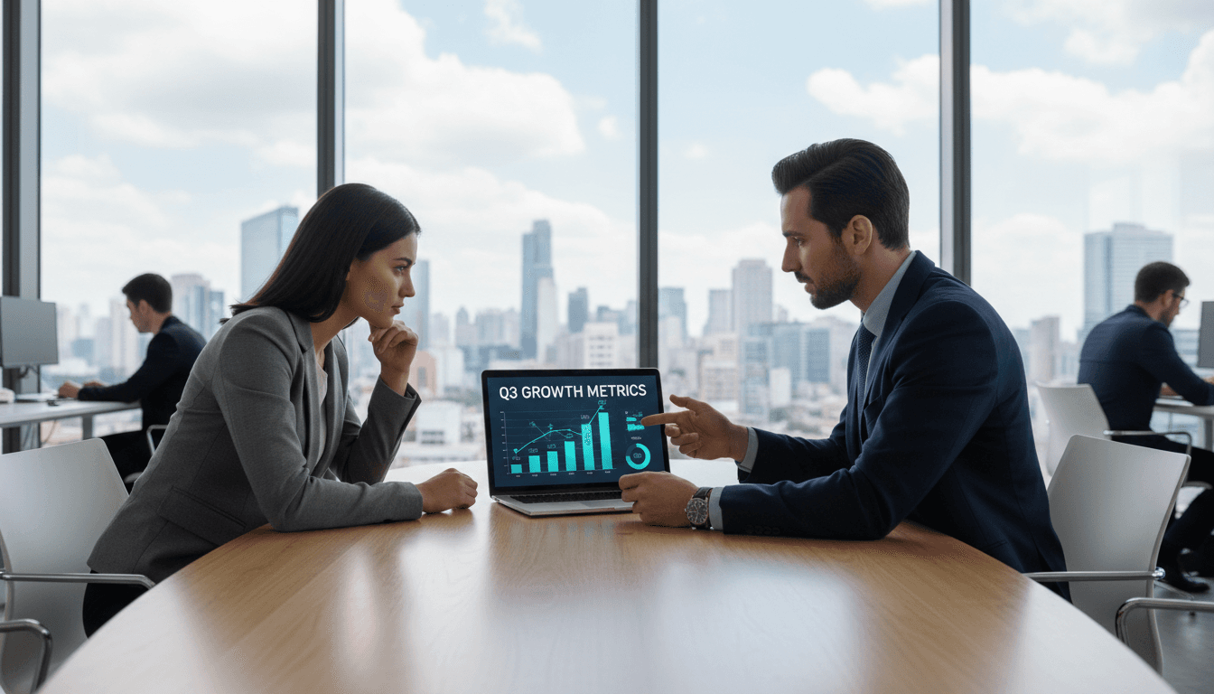 Technology consultant reviewing telecom and IT data with business client