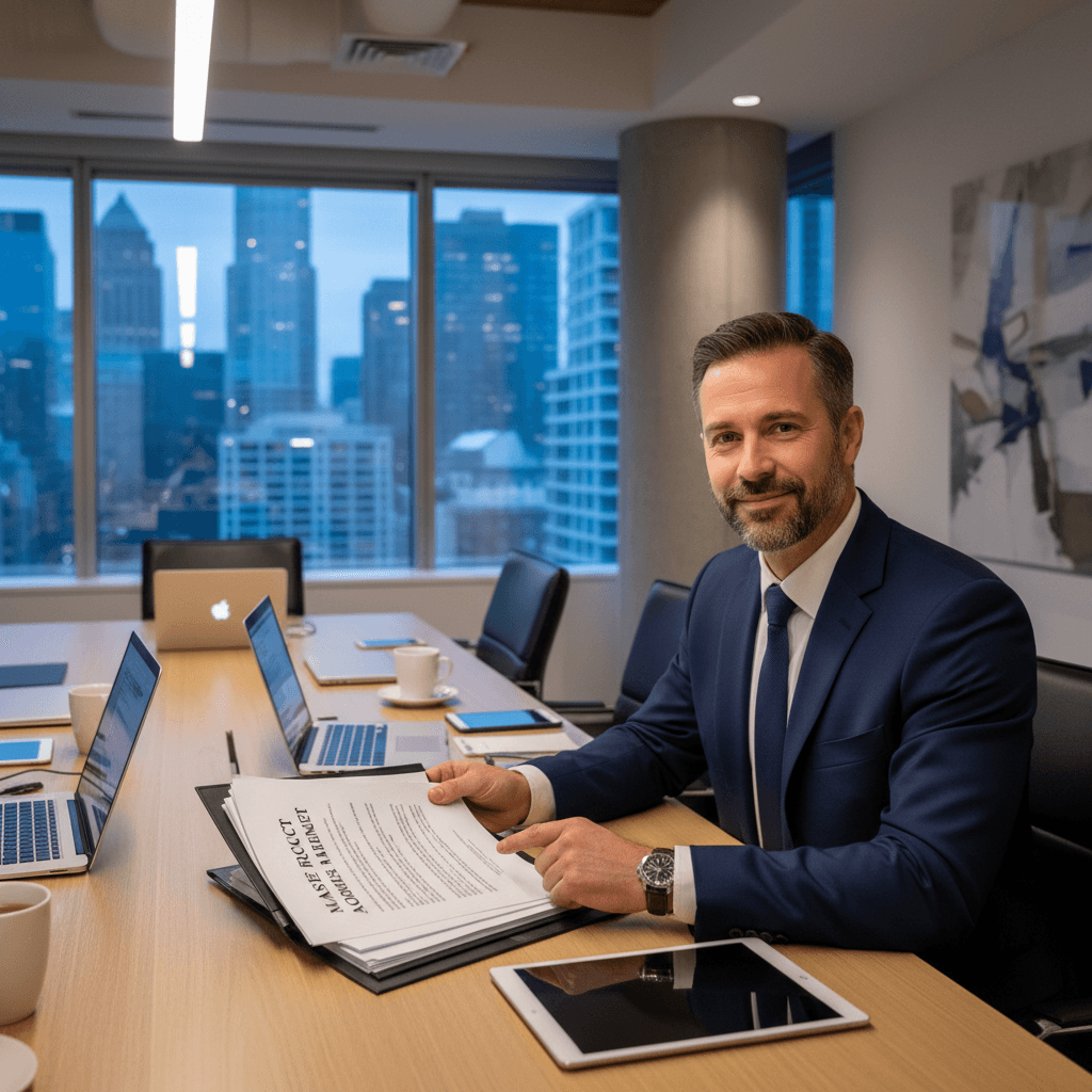 Business decision-maker reviewing vendor agreements