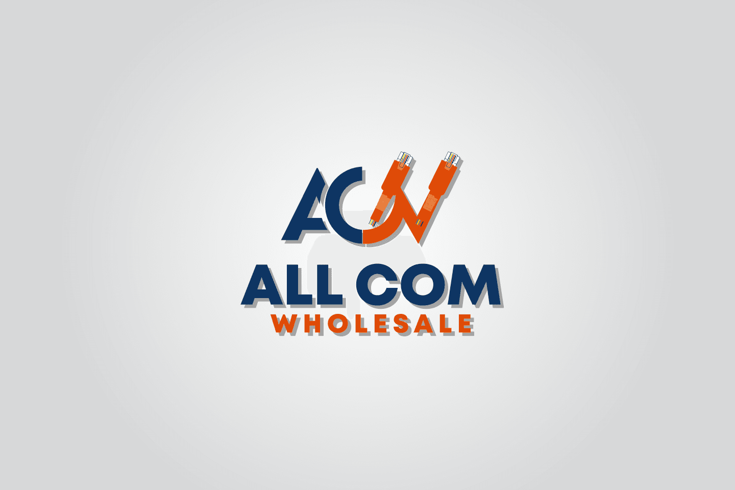 All Com Wholesale logo featuring blue text and orange ethernet cables forming the letter W.